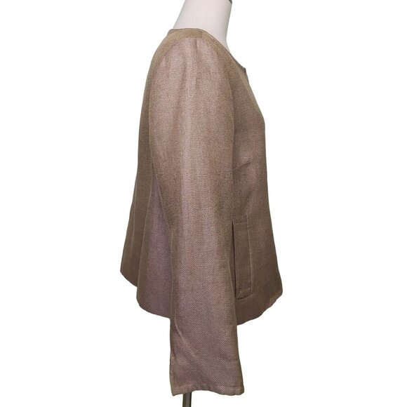 Talbots Women's Beige Metallic Thread Linen Blend Jacket Size 12 Chic~Classy - Picture 2 of 12